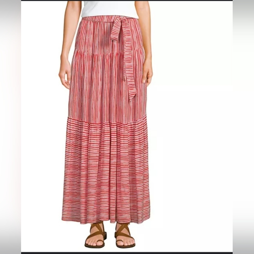 Lands' End Printed Flowy Tiered Maxi Skirt‎ Womens Size Medium NWT